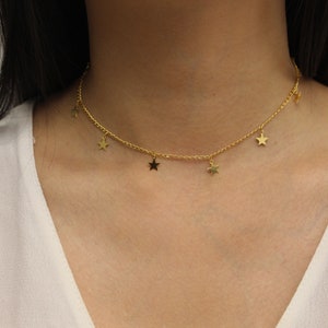 Gold Star Choker Necklace-Star Necklace-Gold Dangle Necklace-Star Dangle Choker-Minimalist Necklace-Layering Necklace-Trendy Choker-Gift