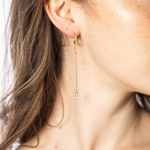 Gold Hoop Chain Earrings-925 Sterling Silver Earring-Everyday Earrings-Simple Earrings-Gold Hoop Earrings-Gold Earrings-Gold Hoops-Gift