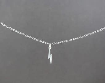 Sterling Silver Lightning Bolt Necklace-Tiny Lightning Bolt Necklace-Layering Necklace-Dainty Necklace-Lightning Necklace-Harry Potter-Gift