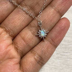 Silver Opal North Star Necklace-Sterling Silver Chain-North Star Pendant-Dainty Opal Necklace-Silve Star Necklace-Opal Charm-Gift