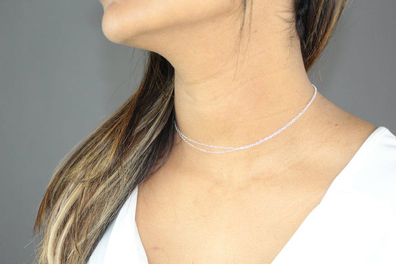 Chokers Subtle Chain Choker Necklace-sterling Silver Chain Choker-gold Filled Chain ...