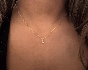 Gold Filled Tiny CZ charm-Sterling Silver Tiny CZ Charm-Dainty Cubic Zirconia Necklace-Dainty Necklace-Everyday Necklace-Tiny Charm Necklace
