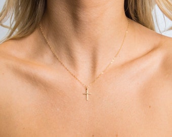Gold Filled Cross Necklace-Minimalist Necklace-Layering Necklace-Small Gold Cross Necklace-Dainty Necklace-Xmas Gift