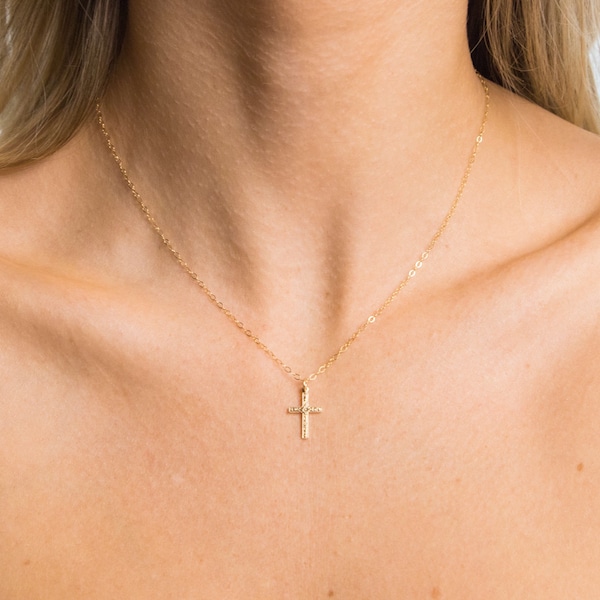 Gold Filled Cross Necklace-Minimalist Necklace-Layering Necklace-Small Gold Cross Necklace-Dainty Necklace-Xmas Gift