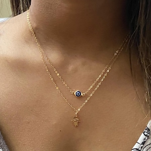 Gold Filled Evil Eye Necklace-Blue Evil Eye Necklace-Gold Filled Jewelry-Protection Necklace-Gold Evil Eye-Evil Eye Jewelry-Gift for Her