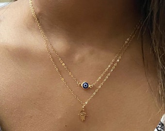 Gold Filled Evil Eye Necklace-Blue Evil Eye Necklace-Gold Filled Jewelry-Protection Necklace-Gold Evil Eye-Evil Eye Jewelry-Gift for Her