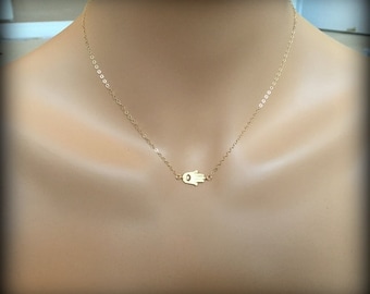Dainty Hamsa Necklace with CZ-Silver Hamsa Necklace-Gold Hamsa Necklace-Gold Filled Chain-Sterling Silver Chain-Hand of Fatima Eye Charm