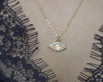 Sale! Gold Filled Opal Evil Eye Necklace-14k Gold Filled Chain-Opal Necklace-Gold Evil Eye Necklace-Protection Necklace-Gift