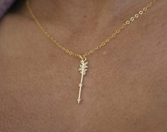 Gold Arrow Necklace-Gold Filled Chain-Trendy Arrow Necklace-Dainty Necklace-CZ Arrow Necklace-Gold Arrow Charm-Everyday Necklace-Gift