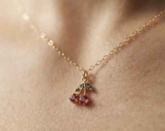 Gold Cherry Necklace-Gold Filled Chain-Trendy Cherry Necklace-Dainty Necklace-Gold Cherry Charm-Everyday Necklace-Fruit Necklace-Gift