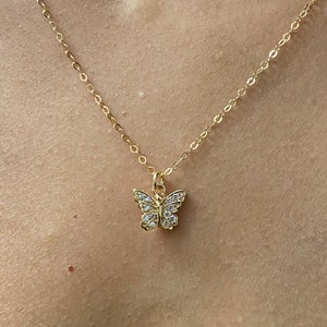Gold Butterfly Necklace-Gold Filled Chain-Trendy Butterfly Necklace-Dainty Necklace-CZ Butterfly-Butterfly Charm-Everyday Necklace-Gift