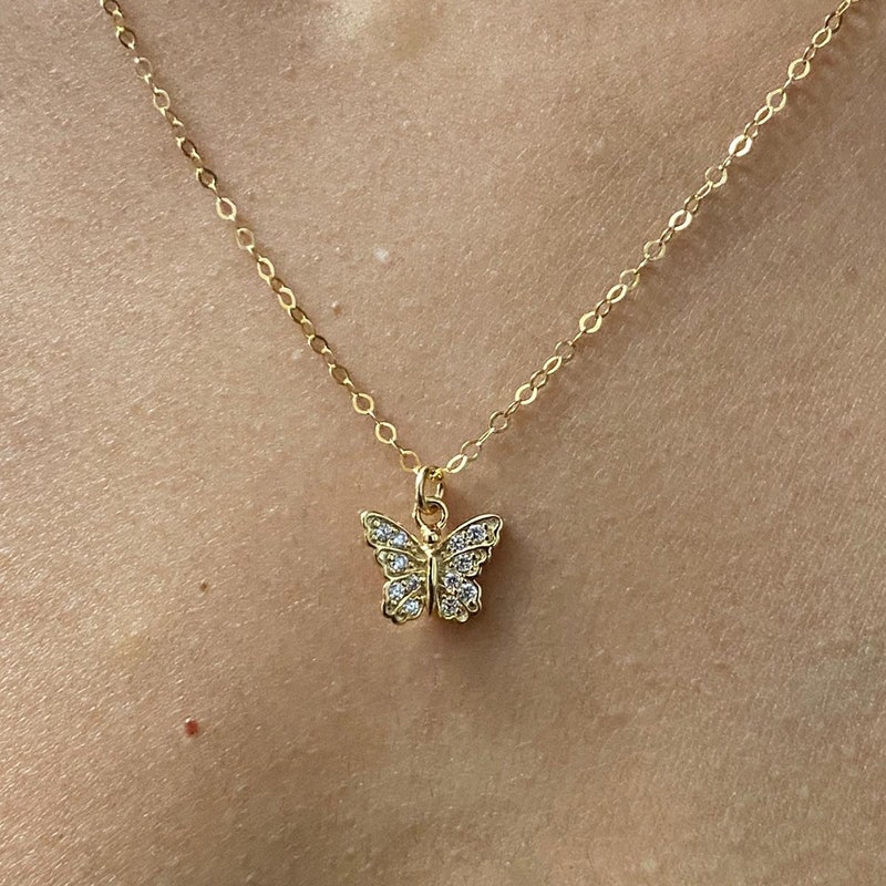 Golden Sparkling Open Butterfly Necklace main image 1
