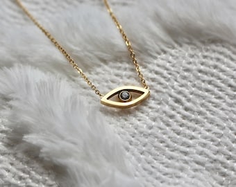 CZ Evil Eye Necklace-Tarnish Resistant Necklace-Waterproof Necklace-Cubic Zirconia-Protection Necklace-Gold Evil Eye Necklace-Gift for Her