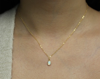 Gold Opal Pendant Necklace-Rose Gold Opal Necklace-Silver Opal Necklace-Gold Filled Chain-Dainty Opal Necklace-Small Opal Pendant Necklace