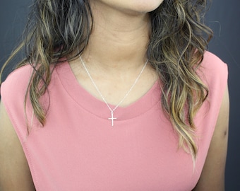 Sterling Silver Cross Necklace-Faith Necklace-Cross Necklace-Everyday Necklace-Slim Cross Necklace-Layering Necklace-Dainty Necklace-Gift