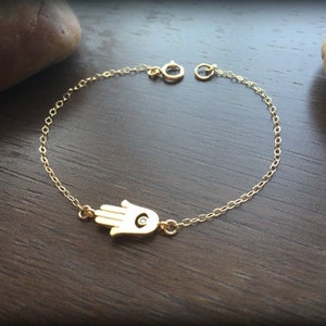 Dainty Hamsa Bracelet with CZ-Silver Hamsa Bracelet-Gold Hamsa Bracelet-Gold Filled Chain-Sterling Silver Chain-Hand of Fatima Eye Charm
