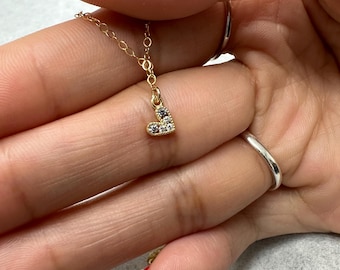 Tiny CZ Heart Charm-Dainty Cubic Zirconia Necklace-Tiny Crystal Necklace-Layering Necklace-Dainty Necklace-Tiny Charm Necklace-Gift for her