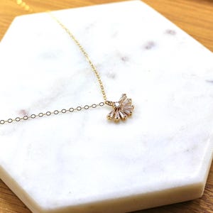Gold Fan Art Deco Necklace-Gold Filled Chain-Trendy Art Deco Necklace-Dainty Necklace-CZ Charm-Minimalistic Jewelry-Everyday Necklace-Gift