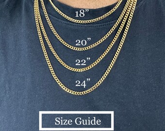 Men's Gold Necklace-3mm Cuban Chain-Tarnish Resistant Necklace-Waterproof Necklace-Gift for Him-Mens Jewelry-Men's Gift-Him and Her Necklace
