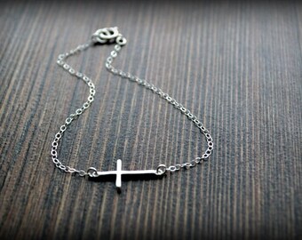 Sale! Sterling Silver Cross Bracelet-Dainty Bracelet-Sterling Silver Bracelet-Horizontal Cross Bracelet-Delicate Bracelet-Gift for Her-Minim