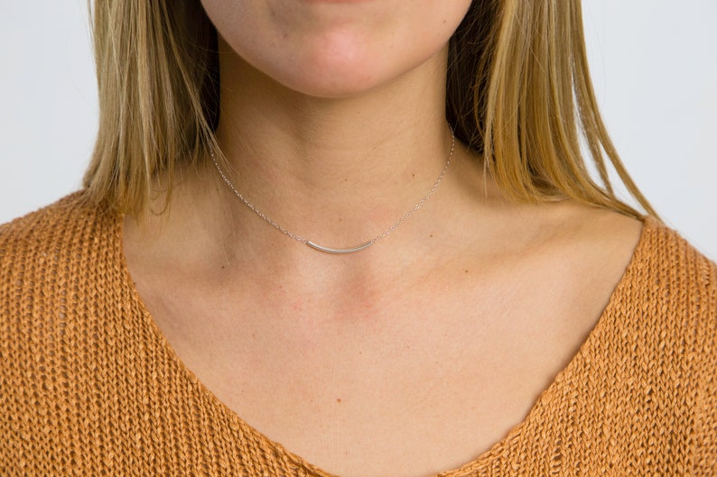 SaleCurved Sterling Silver Tube Bar Necklace-Gold Filled Curved Bar-Layering Necklace-Everyday necklace-Dainty Necklace image 1