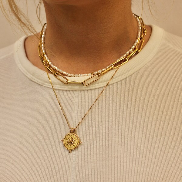 Waterproof Gold Sundial Necklace