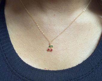 Gold Cherry Necklace-Gold Filled Chain-Trendy Cherry Necklace-Dainty Necklace-Gold Cherry Charm-Everyday Necklace-Fruit Necklace-Gift
