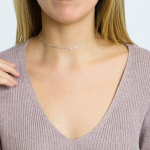 Sterling Silber Schimmer Kette Halsband - zierliche Silber Halsband Halskette-Gold gefüllt Schimmer Halsband Halskette-Sequin Choker-Geschenk