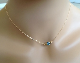 Gold Mini Evil Eye Necklace-Gold Filled Chain-Dainty Necklace-Layering Necklace-Everyday Necklace-Protection Necklace-Gift
