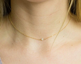 Tiny Opal Necklace-Real Ethiopian Opal Necklace-Opal Choker Necklace-Gold Filled Chain-Sterling Silver-Dainty Necklace-Simple Necklace-Gift