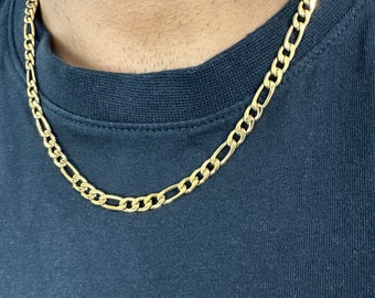 Men's Gold Necklace-5mm Figaro Chain-Tarnish Resistant Necklace-Waterproof Necklace-Gift for Him-Mens Jewelry-Men's Gift-Gift for Husband