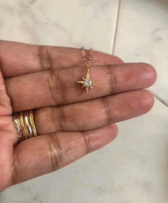 Small Gold CZ North Star Necklace-Gold Filled Chain-Dainty Necklace-Trendy Necklace-Gift for her-Celestial Jewelry-Everyday Necklace
