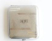 Vintage Silver Tone Cigarette Case Engraved quot MI quot Stainless Steel Cigarette Case