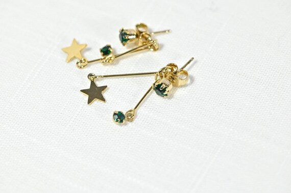 Vintage Emerald Green-coloured Crystal Gold-tone … - image 1