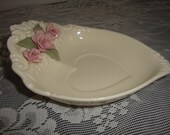 vintage cream white delicate pink roses decoration porcelain trinket dish tray home decor
