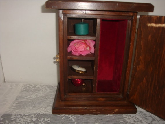 Vintage Hummel Print Oak Jewelry Box, Rustic Stor… - image 4