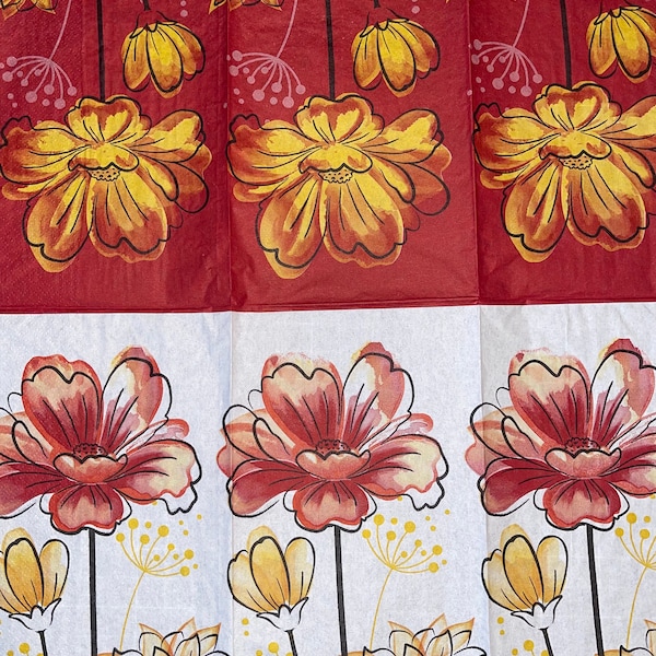 4 Red white yellow florals napkins for decoupage craft supply scrapbooking journals