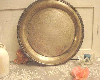 Vintage Oneida Silver Plate Platter, Etched Ornate Buffet Tray, 15" Cottage Decor