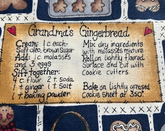 Dianna Marcum blue Grandma's Gingerbread Recipe Cotton Quilt Fabric By the 1/2 Yard