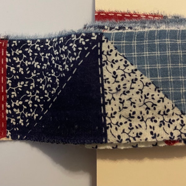 French farmhouse patchwork print cotton fabric ribbon hand frayed scrapbooking handmade junk journal trim