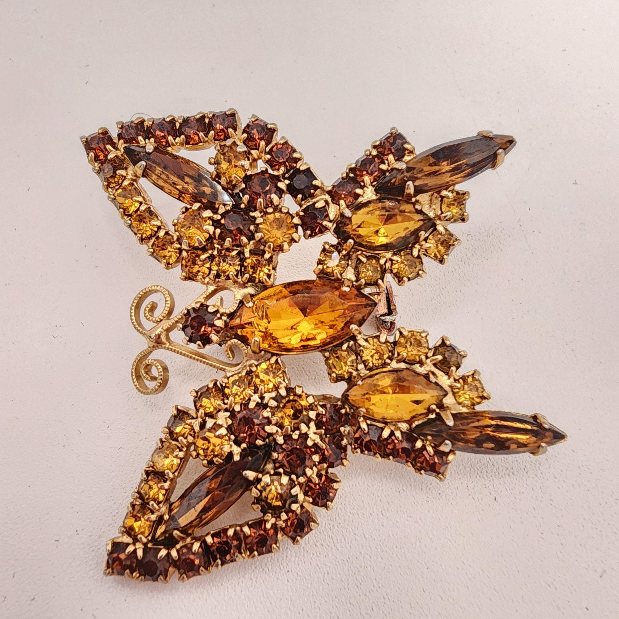 Vintage 40s Era Juliana Style Amber-citrine Rhinestone Butterfly Brooch ...