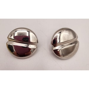 Vintage Monet Silver-Tone Clip-On Earrings Circular Design Industrial Chic