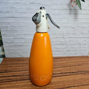 Vintage BOC Anodised Orange and White Soda Siphon Seltzer 1L Bottle Bar Cart Mid-century MCM Barware