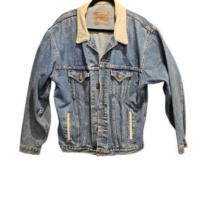 Arizona Jean Co Vintage Denim Jacket 1990s Size XL Trim Blue Made in USA Vintage
