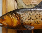 Brown Trout, hand carved & painted , 42", signed and numbered, organic sculpture