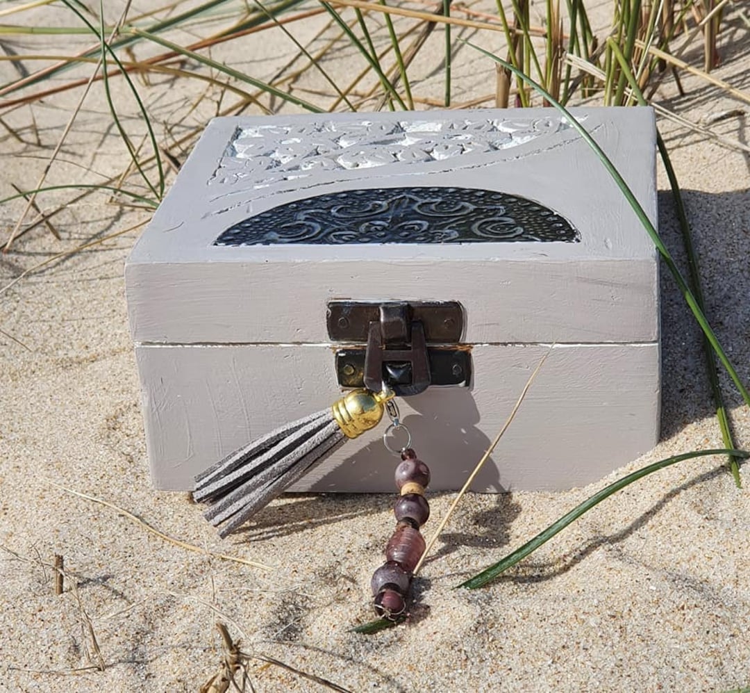 Boho Jewelry Box Handpainted Wooden Cappuchino Etsy