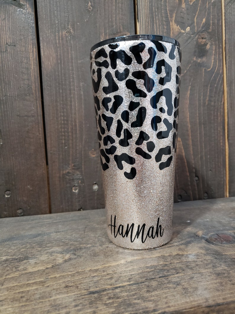 personalized cheetah print tumbler custom glitter tumbler etsy