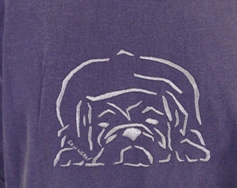 Bulldog Line Art Embroidered Violet T-shirt size 3XL