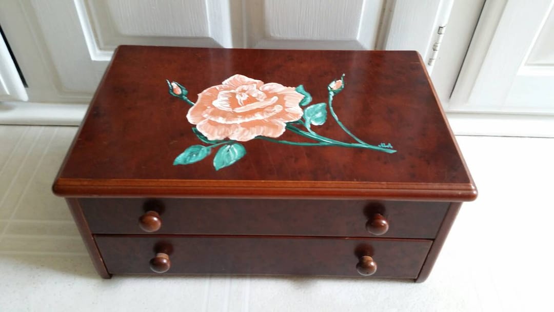 Hand Painted Shabby Chic Rose and Buds Design Jewelry Box - Etsy