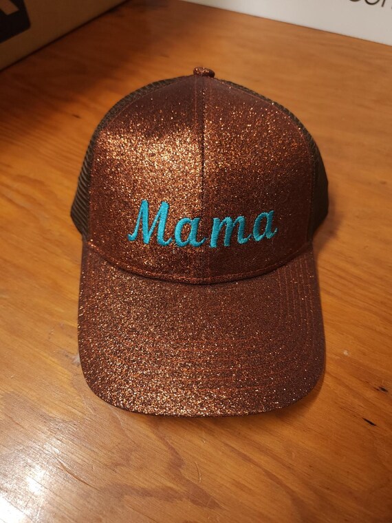 READY TO SHIP! Mama Embroidered Glitter Trucker Hats! - Etsy display picture 1